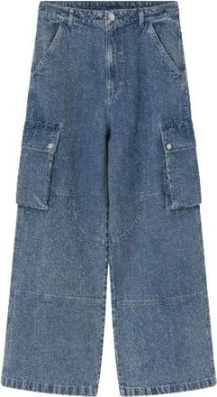 2nd Day Mid Blue Textured Wide-Leg Jeans - Dames - Loose Fit Jeans - Blauw - W29 - Katoen - Jeans