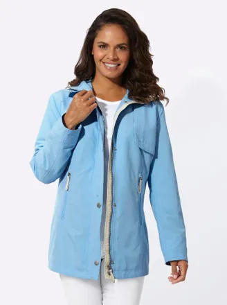 Casual Looks Langjacke CASUAL LOOKS, Damen, Gr. 36, blau (aqua), 100% Polyester, unifarben, Jacken Langjacke