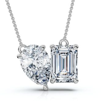 Pompeii3 2Ct Toi Et Moi Pear and Emerald Diamond Pendant 14k Gold 18 Necklace Lab Grown