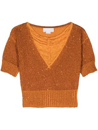 Genny sequined V-neck top - Orange