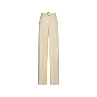 Blumarine Wide Trousers, female, Beige, Size: S Shiny Diagonal Pants