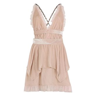 Philosophy di Lorenzo Serafini Kleedjes, Dames, Beige, L, V-neck Ruffle Midi Jurk
