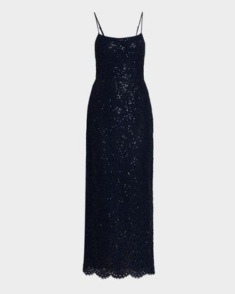 Michael Kors Sleeveless Sequin Lace Column Gown