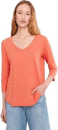 Mod-o-doc 3/4 Sleeve V-Neck Curved Hem T-Shirts Shirt Womens Clothing Tiger Lily : LG (US 12-14), Cotton