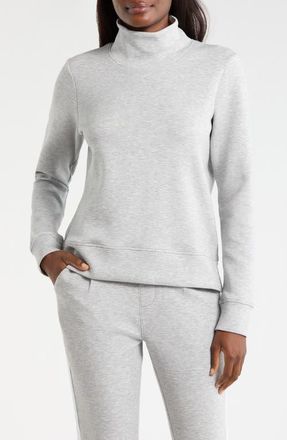 Lord & Taylor Dreamweave Recycled Polyester Blend Mock Neck Sweatshirt in Heather Concrete at Nordstrom, Size X-Large