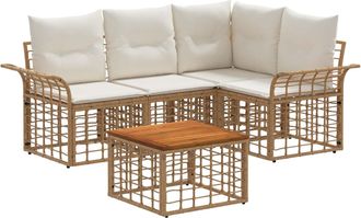 vidaXL Conjunto De Sof&aacute;s De Exterior 5 Uds. Natural Y Crema Poli&eacute;ster Vidaxl