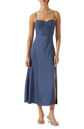 ASTR the Label Lace Bustier Sleeveless Midi Dress in Blue at Nordstrom Rack, Size Large