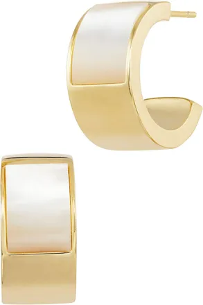 Savvy Cie Jewels GOLD PLATED OVER BRASS MOTHER OF PEARL HOOP EARRINGS