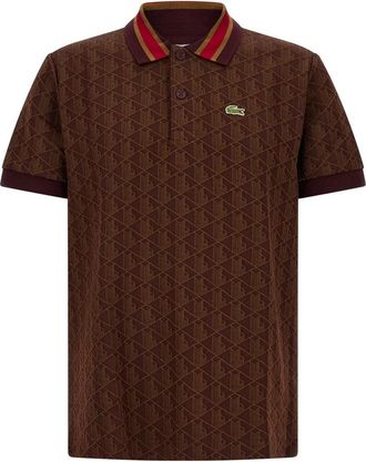 Lacoste Tops, Heren, Bruin, XL, Katoen, Klassiek Monogram Jacquard Poloshirt