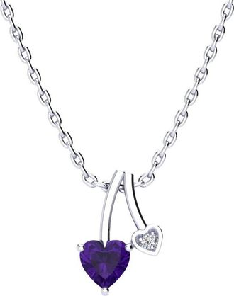 SuperJeweler 1/2 Carat Heart Shaped Gemstone and Diamond Necklace In Sterling Silver With 18 Inch Chain