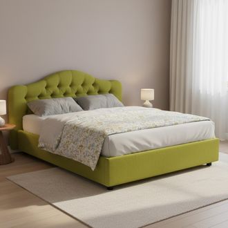 Dmora Cama Doble Aly, Desenfundable, Con Almacenaje, Hecha En Italia, Colch&oacute;n 160x200 Cm, Verde