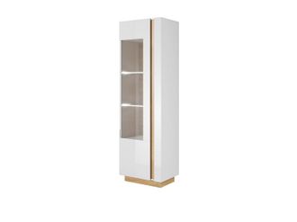 Vente-Unique Aparador MURARI - 1 puerta - Con LEDs - Blanco brillante y roble