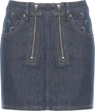 Marine Serre Minirok met rits - Dames - Spijkerrokken - Blauw - L - Katoen - Rokken