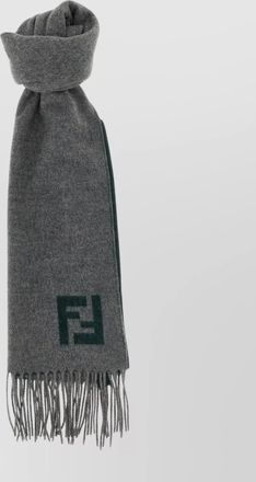 Fendi wool cashmere logo fringed scarf