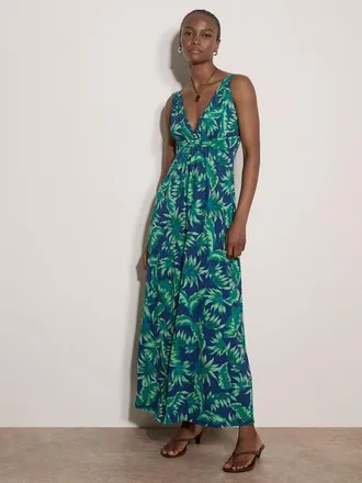 Apricot Vintage Tropical Leaf Maxi Dress in Blue at Nordstrom, Size Xx-Large