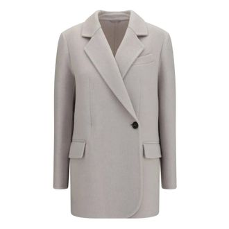 Brunello Cucinelli Single-Breasted Wool and Cashmere Jacket - Dames - Mantels - Grijs - Maat: M Wol