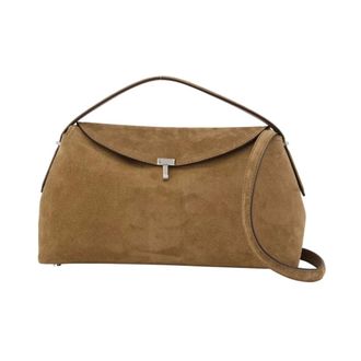 Toteme T-Lock Suede Top Handle Bag - female - Tot&ecirc;Me - Handbags - Brown - ONE SIZE - Bags