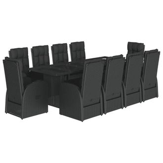 Berkfield Home 11 Piece Garden Dining Set with Cushions Black Poly Rattan