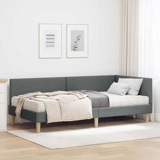 vidaXL Estructura De Cama Esquina Con Colch&oacute;n Otro 2 Uds. Gris Tela Vidaxl