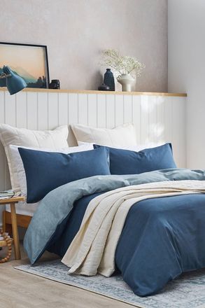 Christy Relaxed Linen Washed Finish Reversible Duvet Cover Set in Blue | Size: Super King