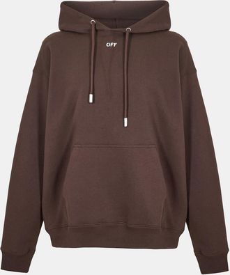 Off-white Mens Off White Hooded Neck Skate Sweatshirt with Kangaroo Pocket in Chocolate-White - Size X-Large