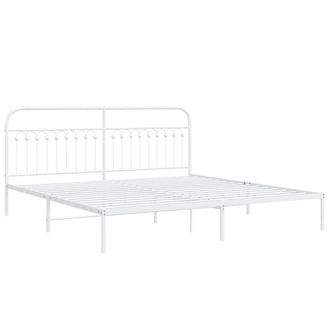 Berkfield Home Metal Bed Frame without Mattress with Headboard White 193x203cm | Size: 193x203 cm