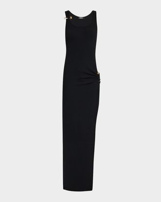 Versace Medusa Safety-Pin Cotton-Stretch Rib Maxi Dress