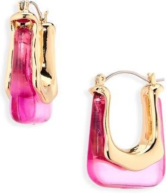 Cara Acrylic Geometric Hoop Earrings in Gold/Fuchsia at Nordstrom Rack
