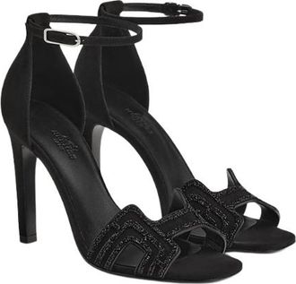 Herm&egrave;s Black Suede Joy 105 Rhinestone Ankle Strap Pumps 37.5 Size 37.5