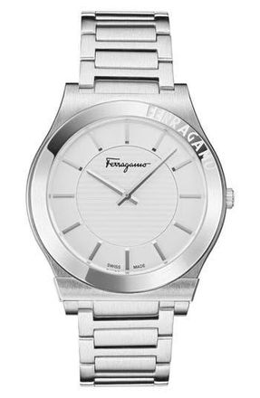 Ferragamo Gancini Swiss Quartz Bracelet Watch in White/Stainless Steel at Nordstrom Rack