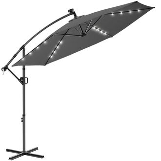 TecTake Parasol de pie, giratorio 360&deg;, led solar, 3 x 3 m, gris