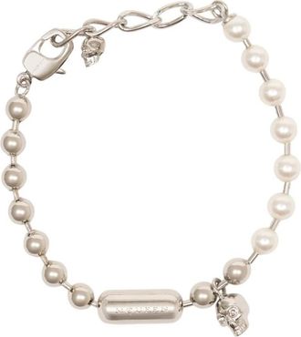 Alexander McQueen Armband met schedel en parels - Heren - Armbanden - Grijs - ONE Size - Accessoires