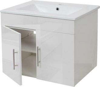 Hhg Lavabo + Mueble Bajo Lavabo Hhg 235, Lavabo Lavabo, Certificado Mvg, Alto Brillo 60cm, Blanco