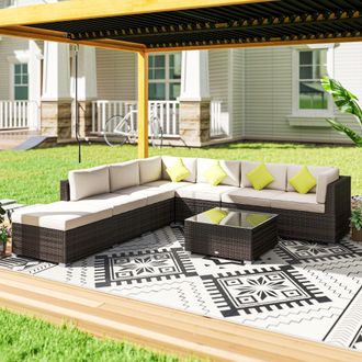 OUTSUNNY 8pc Rattan Sofa Garden Furniture Aluminium Outdoor Patio Set in Brown