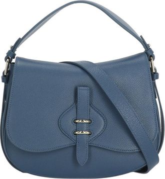 Coccinelle Structured Blue Leather Shoulder Bag With Adjustable Strap