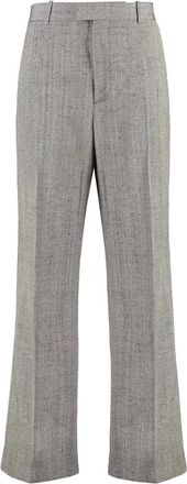 Bottega Veneta Wollen en Zijden Flared Broek - Dames - Wijde Broeken - Grijs - XS - Wol - Broeken