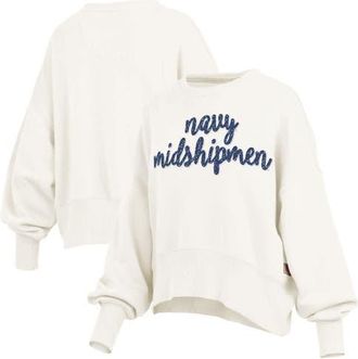 Pressbox Womens Pressbox Cream Navy Midshipmen Oversized Chelsea Waist Length Pullover Sweatshirt at Nordstrom, Size Xx-Large