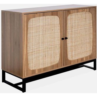 Sweeek Sweeek - Aparador 2 puertas caña y madera, 100cm, Retro, Natural, 100x40x80 cm