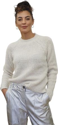 Alessia Santi Ribgebreide Pullover - Dames - Ronde hals truien - Wit - L - Wol - Truien & Vesten