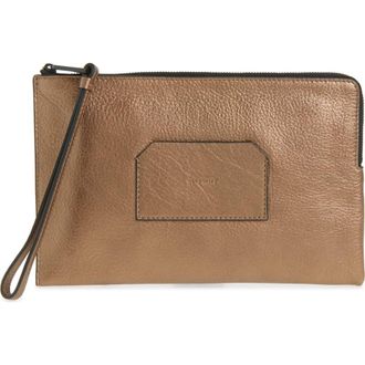AllSaints Joshi Large Leather Wristlet Clutch in Warm Brass at Nordstrom