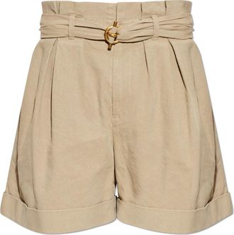 Balmain Katoenen en linnen bermuda shorts met T-bar riem - Heren - Korte Broeken - Beige - S - Katoen - Korte Broeken