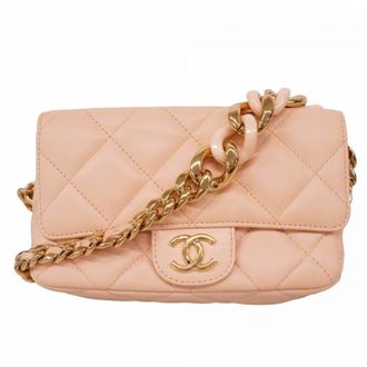 Chanel Pink Beige Leather Chain/Shoulder Wallet (Pre-Owned)