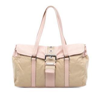 Prada Pre-owned Womens Vitello Trimmed Tessuto Shoulder Bag - Beige Textile - One Size