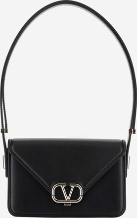 Valentino Garavani Womens Letter Bag Black Calf Leather - Bos Taurus Shoulder