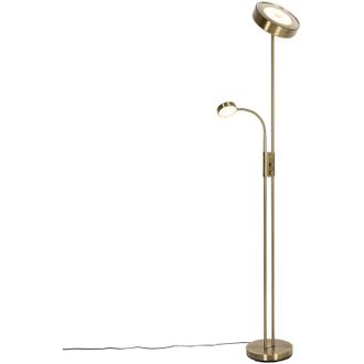QAZQA Retro/vintage L&aacute;mpara De Pie De Bronce Con Led Y Regulador Con Luz De Lectura - Kelso Acero /pl&aacute;stico Alargada Incluye Led Max. 2 X 29 Watt - Qazqa
