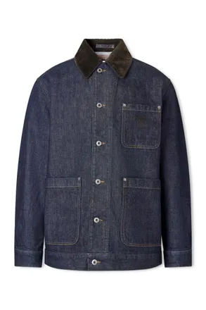 Loewe Logo-Appliqu&eacute;d Corduroy-Trimmed Denim Barn Jacket