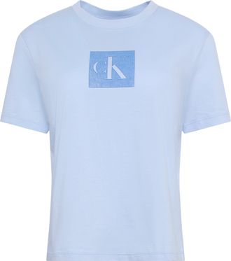 Calvin Klein Jeans T-Shirt CALVIN KLEIN JEANS CLASSIC FIT MONOGRAM TEE, Damen, Gr. XXL (46), breezy blau, Web, Obermaterial: 100% Baumwolle, unifarben, regular fit norma