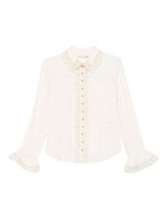 Zimmermann Lace Trim Button Down Shirt Blouse, Cream