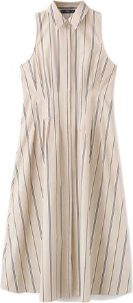 Mango Stripe Sleeveless Midi Shirtdress in Medium Brown at Nordstrom, Size 2