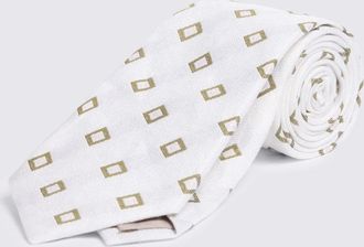 Moss White & Olive Square Silk & Linen Tie
